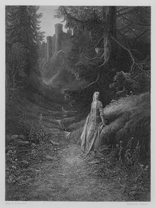 Elaine en route vers la grotte de Lancelot - Gustave after Dore